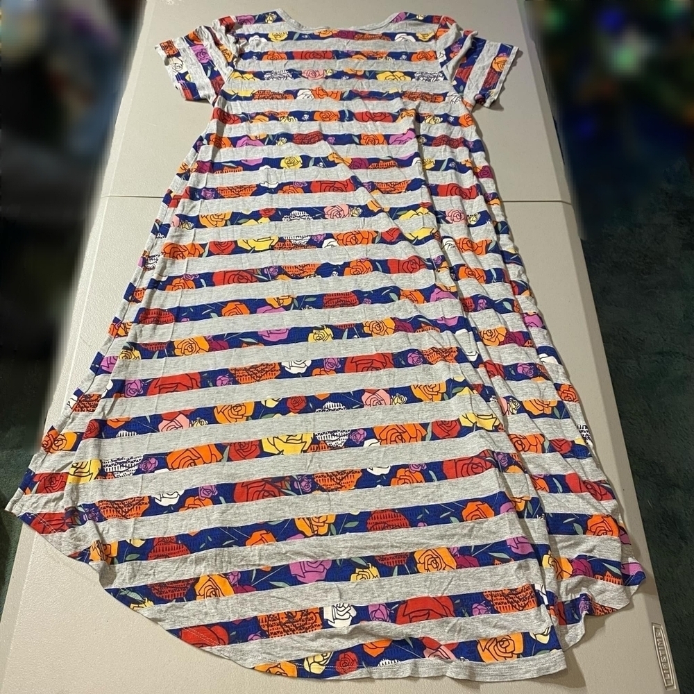 LuLaRoe Colorful Multi-Colored Grey Striped Floral Dress Women's Small S Casual - Picture 2 of 5